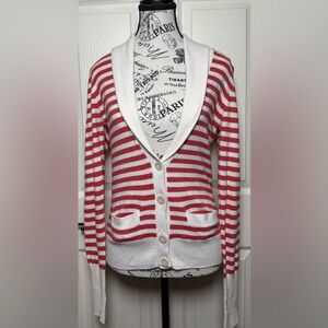American Eagle Outfitters Red and White Striped Cardigan